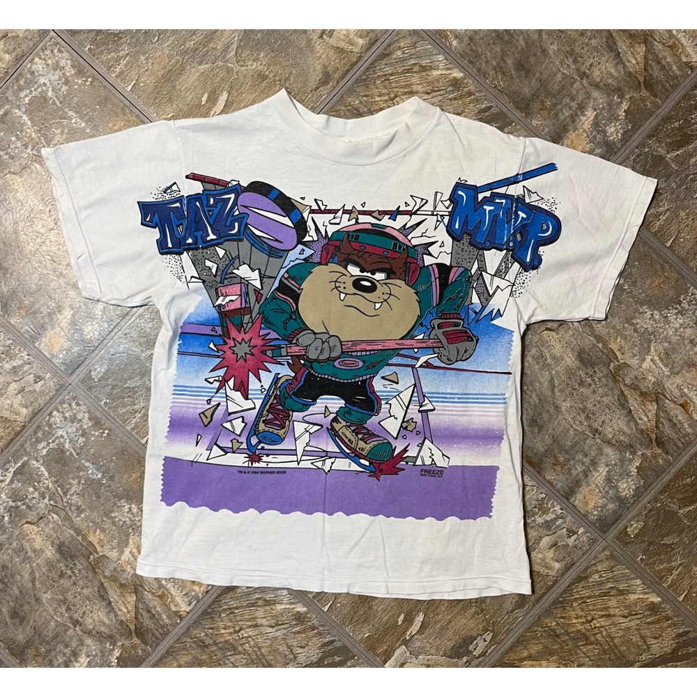 Freeze Taz MVP T-Shirt Mens Small White 1994 Looney Tunes Hockey Vintage 90s